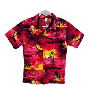 Palmwave Hawaii (M) Red Orange Aloha Button Up Shirt Short Sleeve NWT B